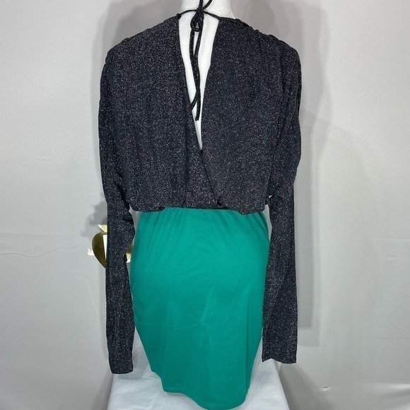 Apple Bottoms Dress Womens Large Plunging Neckline Bodycon Y2K Style Bling Sexy - Picture 7 of 12